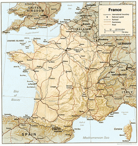 Mapa de Francia con relieve