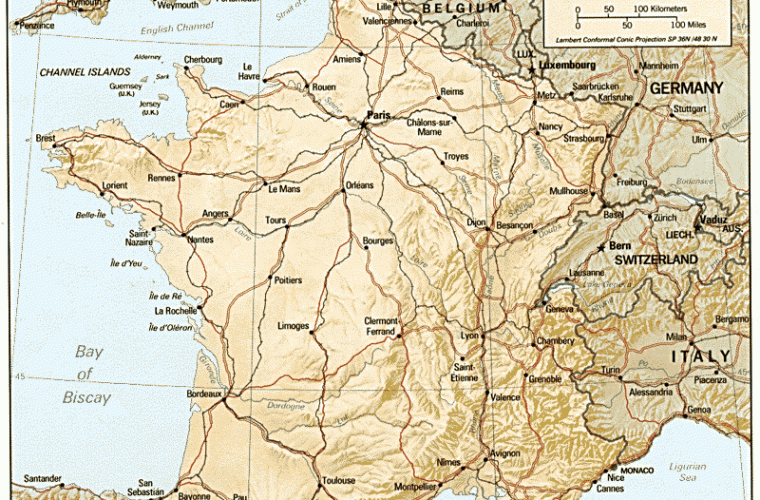 Mapa de Francia con relieve