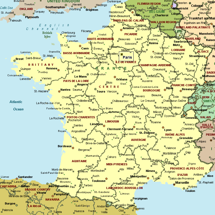 mapa de francia ciudades y pueblos Mapa de Francia   Turismo.org