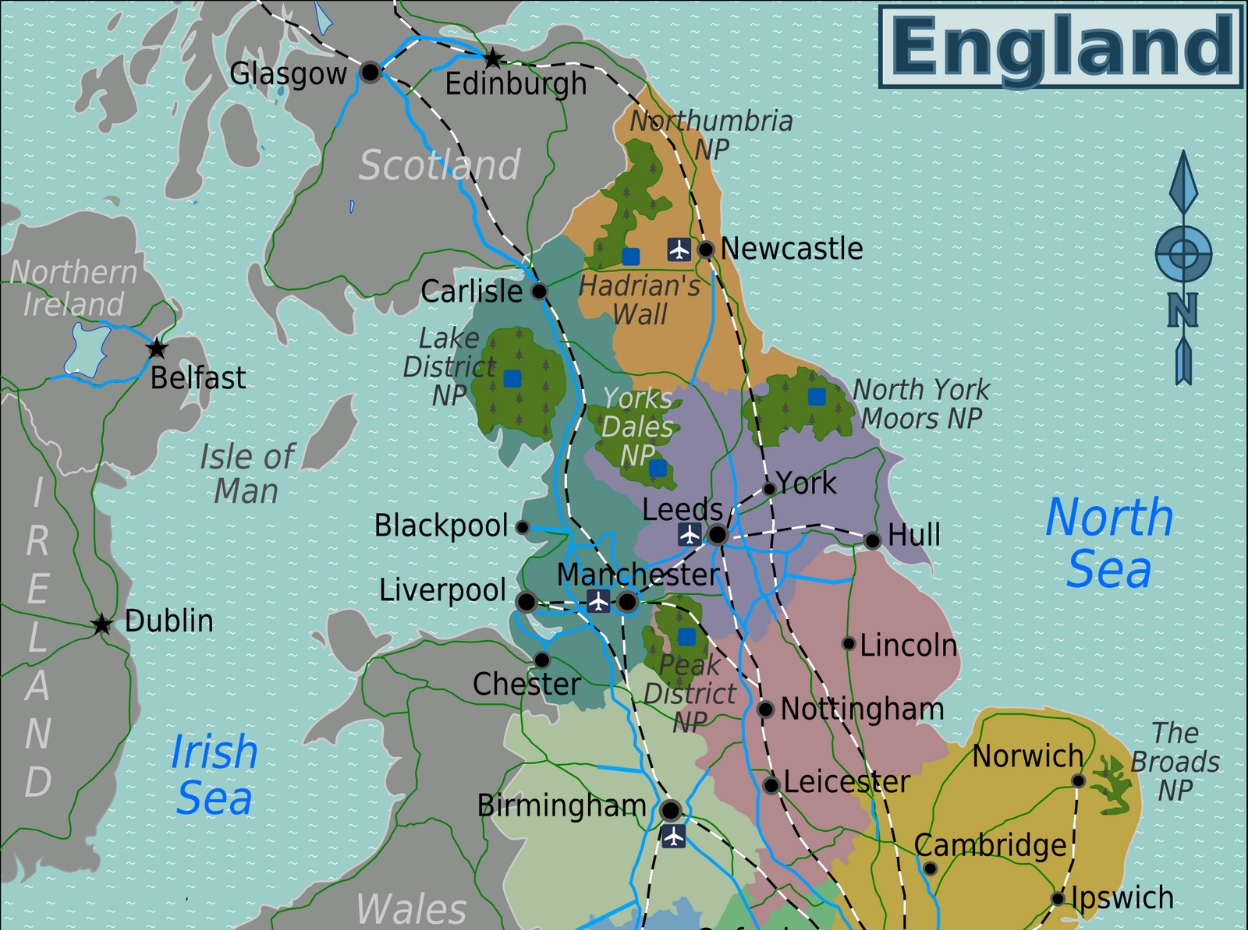Mapa de Inglaterra - Turismo.org