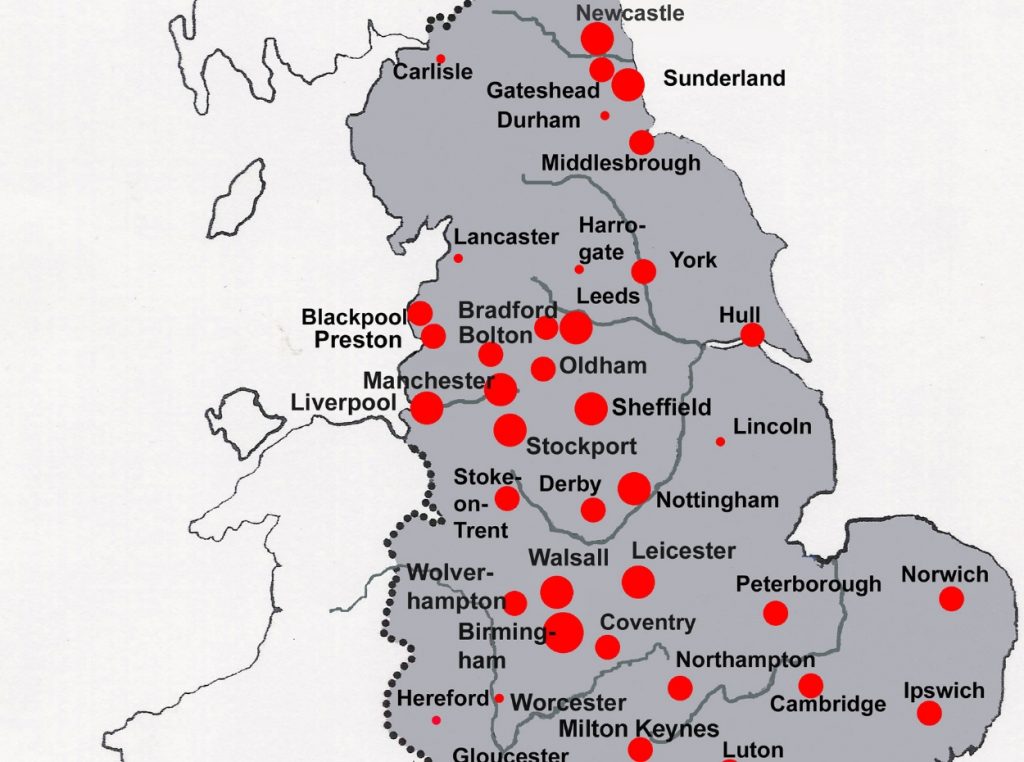 Mapa del norte de Inglaterra